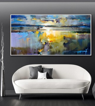 Abstract and Decorative Painting - Brush Stroke Modern Seascape Dawn Oversize by Palette Knife wall art minimalism